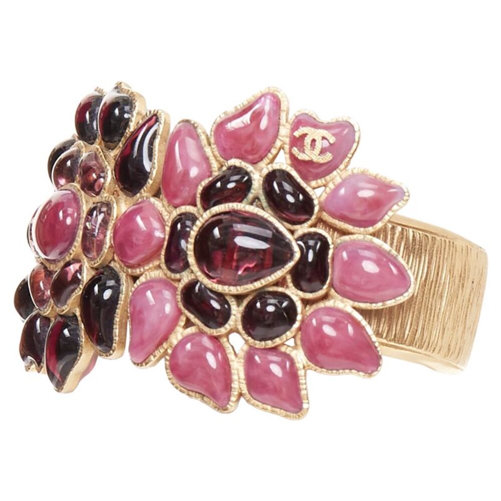 Chanel gripoix glass flower CC gold tone cuff
